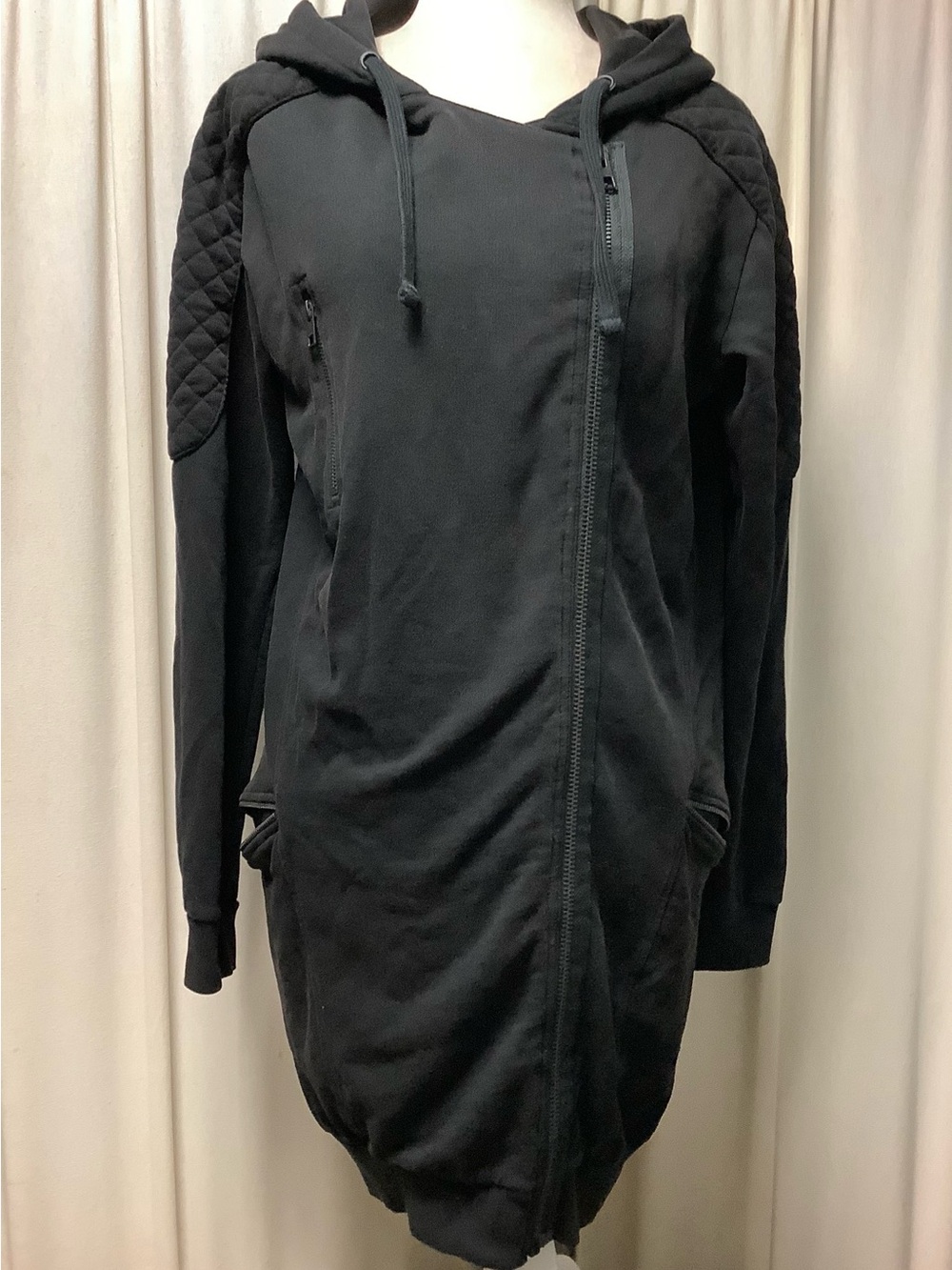 All Saints Cotton Quilted Sleeve Zip Hooded Light Coat